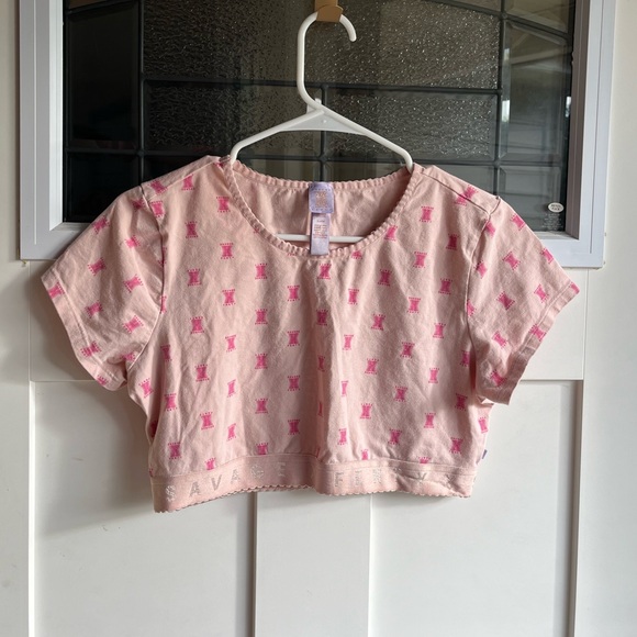 SAVAGE X FENTY Cotton Jersey Crop Top Pink Ash X Link Print Short Sleeve Stretch - Picture 2 of 6